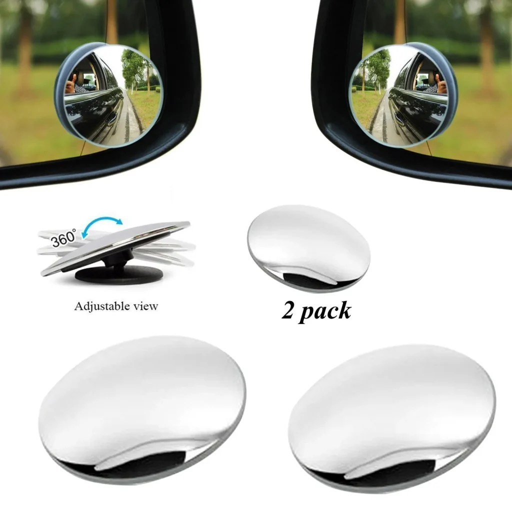 Wide Angle Adjustable Convex Rear View Mirrors mounted on a car's side mirror